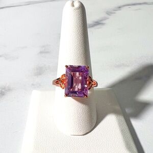 6.09ct Lavender Amethyst 18k rose gold over 925 silver ring w/diamond accent